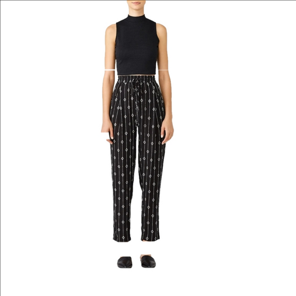 bobeau Pants - B Collection by Bobeau Black and White Geometric Print Tie Waist with Pockets Pu